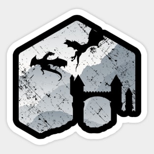 Two Dragons Battle Near Castle Bridge Sticker